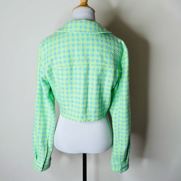 Zara Mint Green Houndstooth Cropped Jacket - Picture 7 of 8